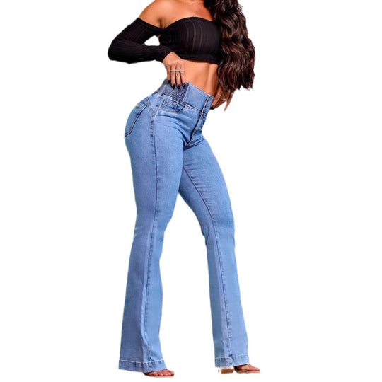 Damen Hochtaillierte Bootcut-Jeans mit streckendem Schnitt EB