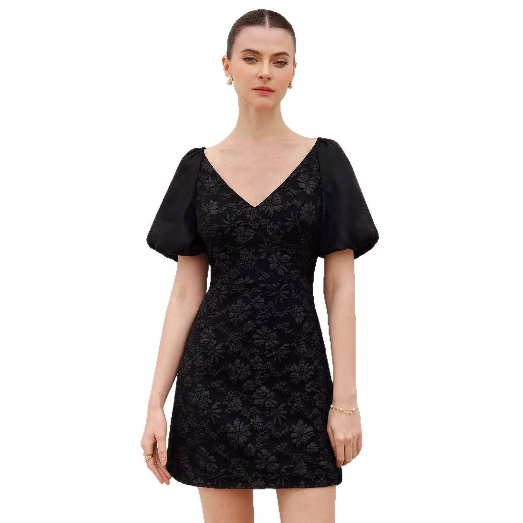 Damen Minikleid mit Puffärmeln und floralem 3D-Design EB