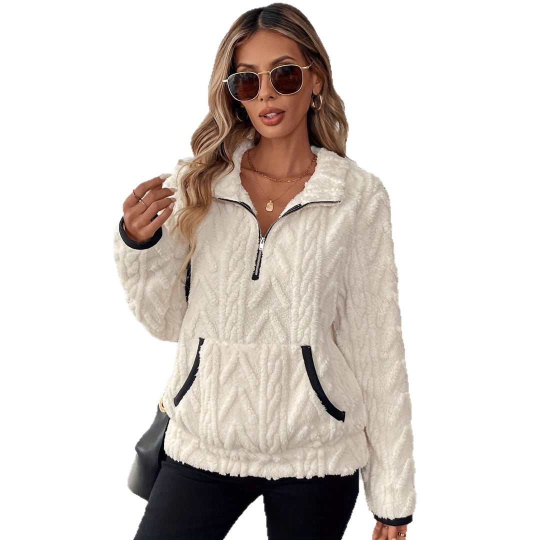 Damen kuscheliger Fleece-Hoodie mit halbem Reißverschluss EB