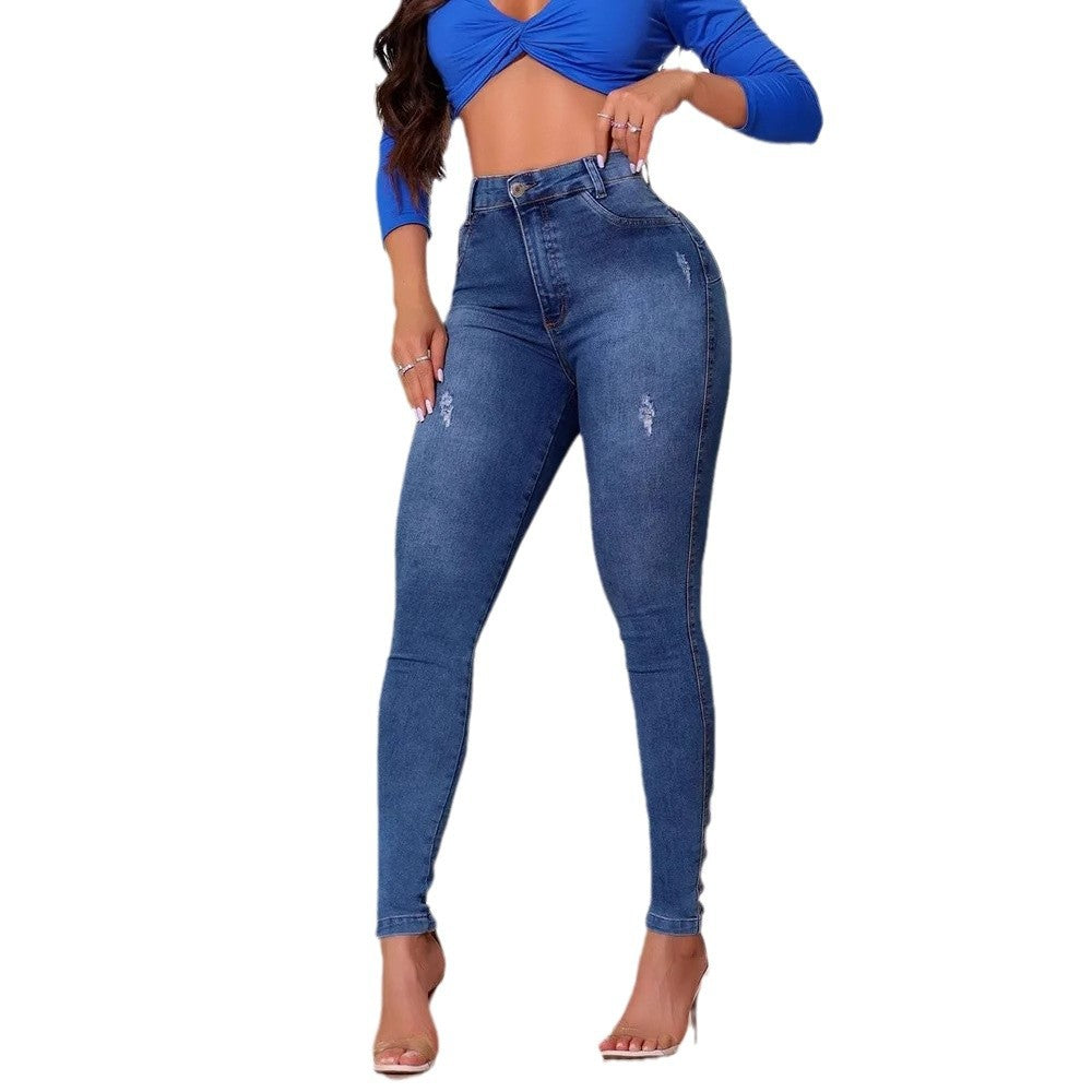 Damen High-Waist Jeans mit einzigartigen Knopfdetails und figurbetontem Schnitt EB