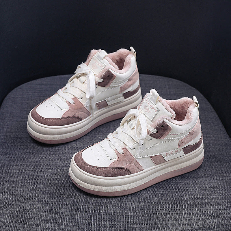 Damen modische Chunky Sneakers mit kuscheligem Innenfutter und strapazierfähigem Obermaterial EB