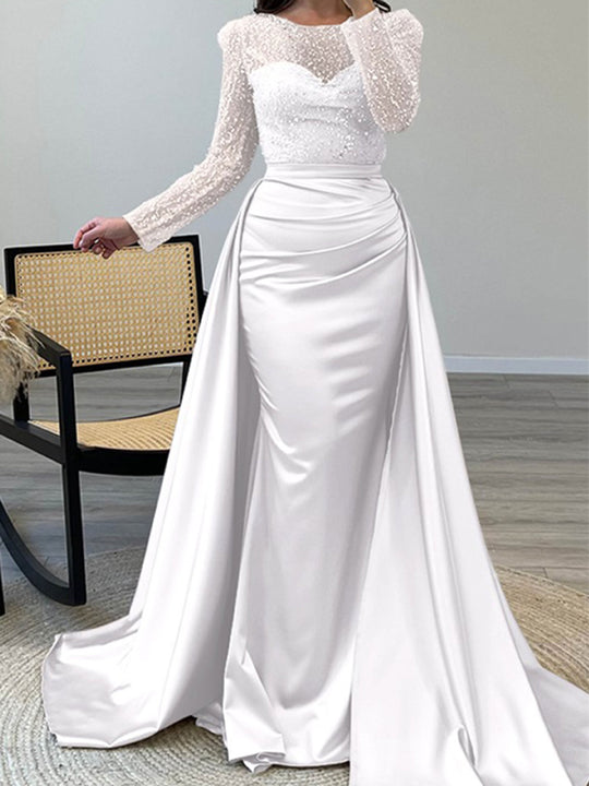 Damen Abendkleid mit funkelndem Paillettenoberteil und elegantem Satinrock EB