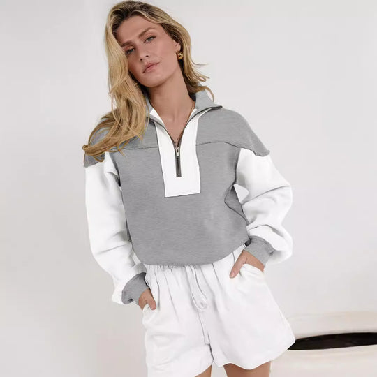 Damen Sportlicher Pullover mit hohem Kragen und Zierriegel EB