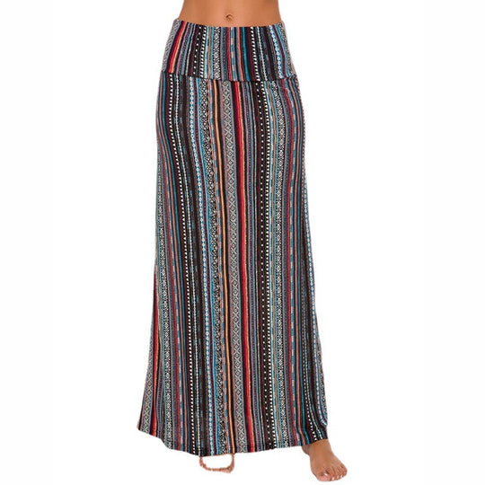Damen nan Maxirock mit Elastikbund und Eingrifftaschen im Boho-Muster EB