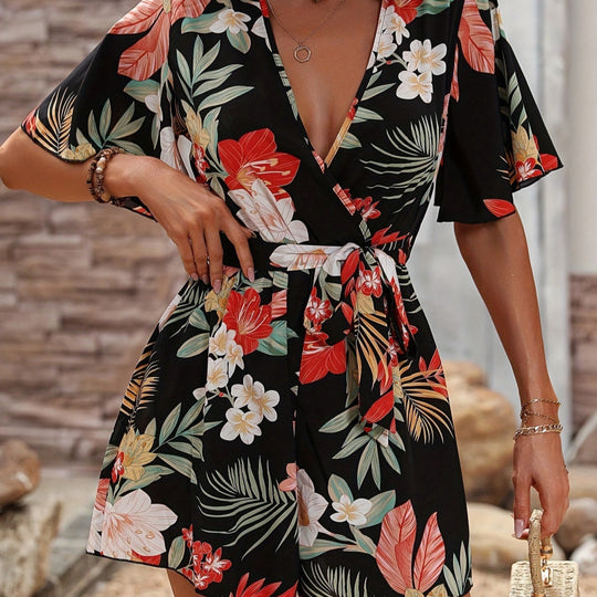Damen Jumpsuit mit floralem Design und weiten Ärmeln EB