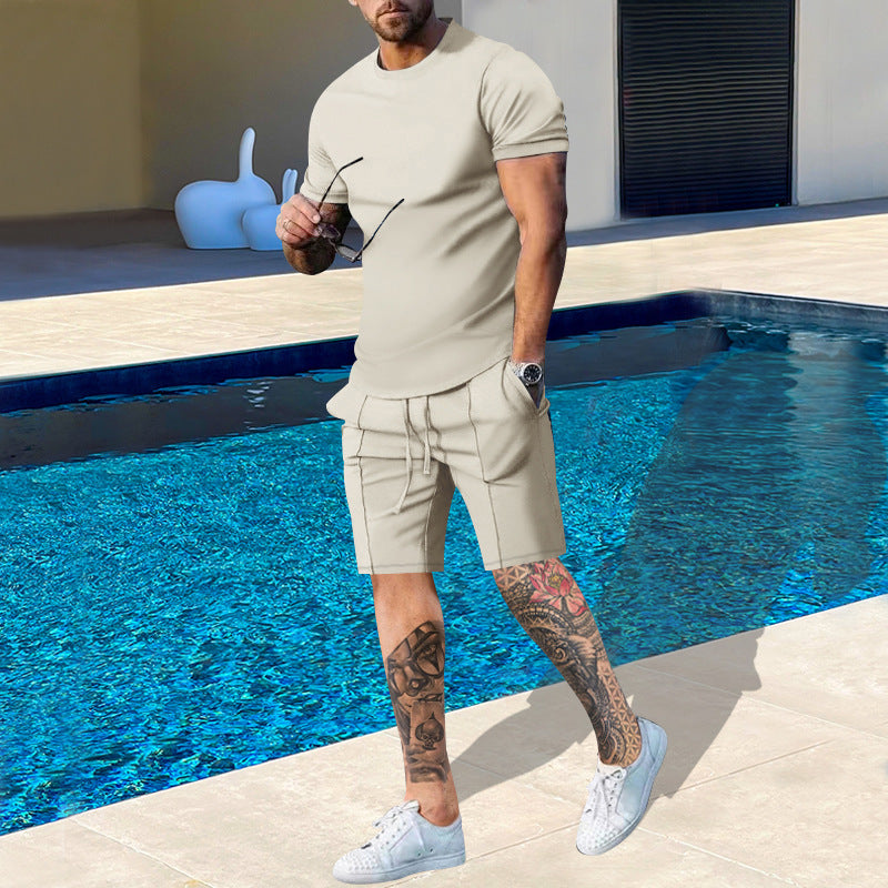 Herren Sportliches Kurzarm-Set aus atmungsaktivem Material mit elastischem Bund und seitlichen Taschen EB