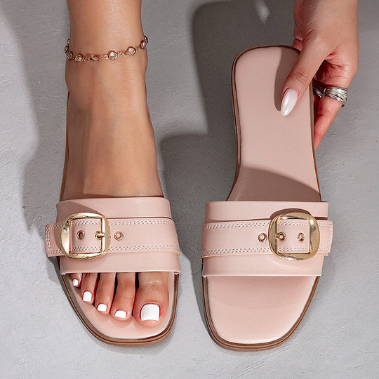Damen Bequeme Slide-Sandalen mit modischem Schnallen-Design EB