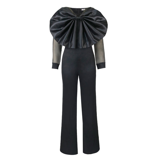 Damen Eleganter Jumpsuit mit voluminösem Satinkleid EB