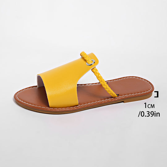 Damen Flache Sandalen mit geflochtenem Riemen und glänzender Oberfläche EB