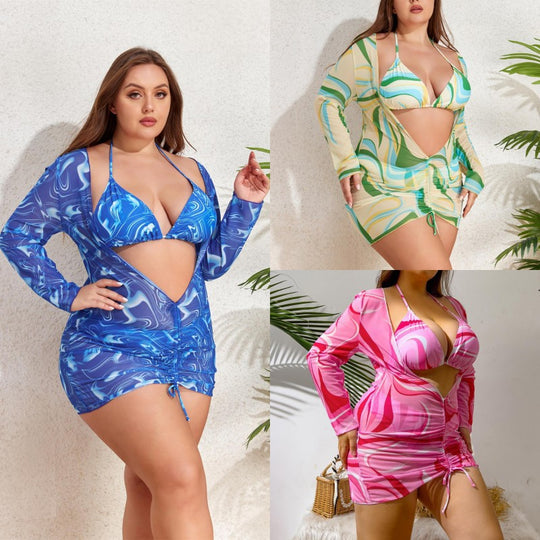 Damen Modischer Badeanzug mit Langarm und Wickeldetail EB