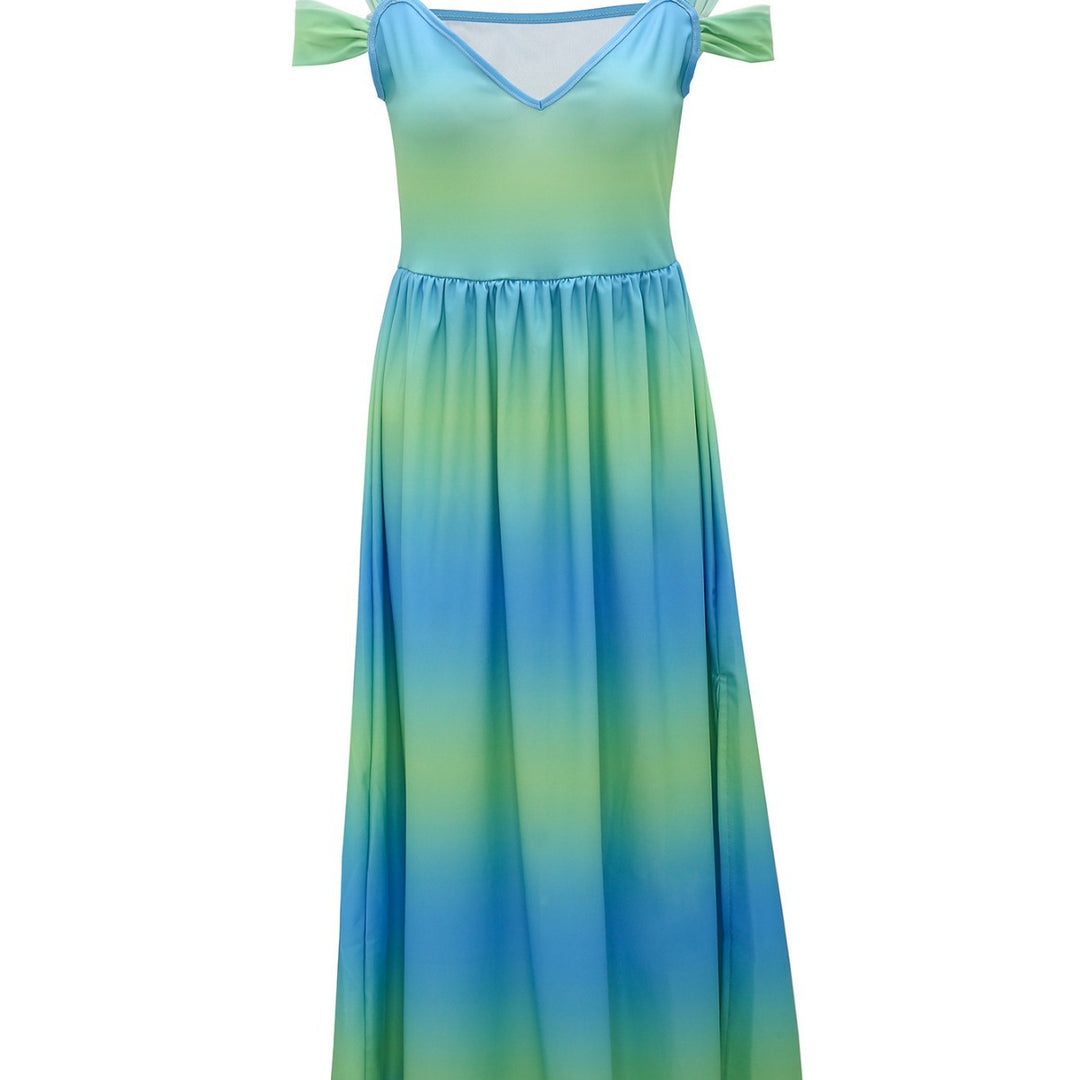 Damen Maxikleid mit elegantem Farbverlauf und schulterfreien Ärmeln EB