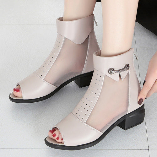 Damen Cut-Out Stiefeletten mit Mesh-Einsatz und dekorativem Schmuckdetail EB