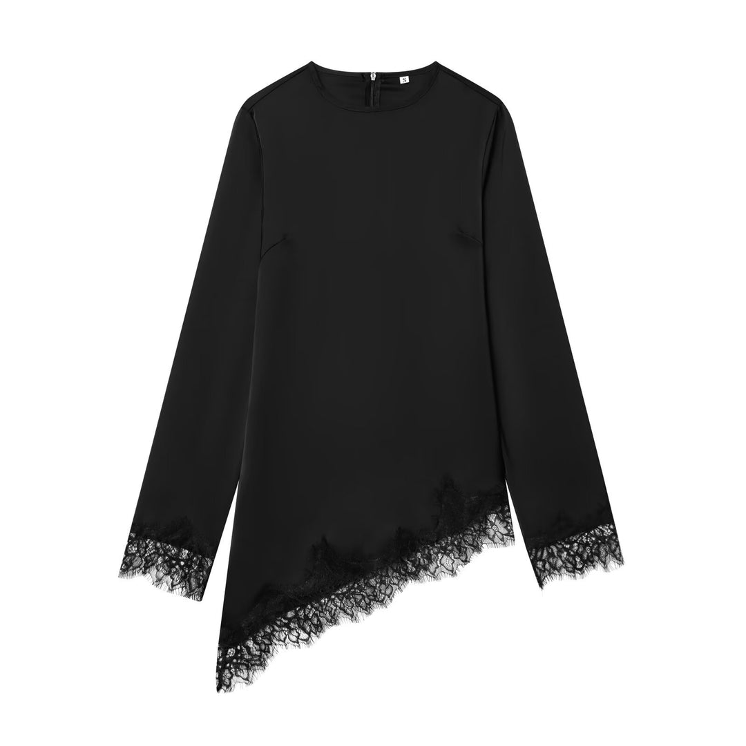 Damen asymmetrisches Blusenshirt mit Spitzenverzierung EB
