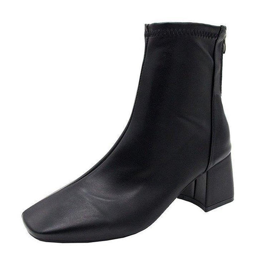Damen elegante Stiefeletten mit blockiertem Absatz und Reißverschluss EB