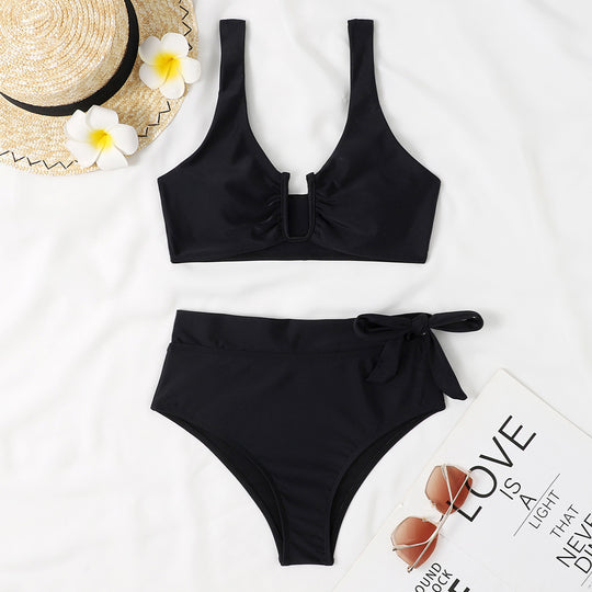 Damen Bikini-Set mit elegantem Knotendesign und hoch taillierter Hose EB