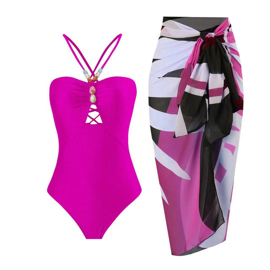 Damen Badeanzug mit trendigem Cut-Out und elegantem Wickelrock EB