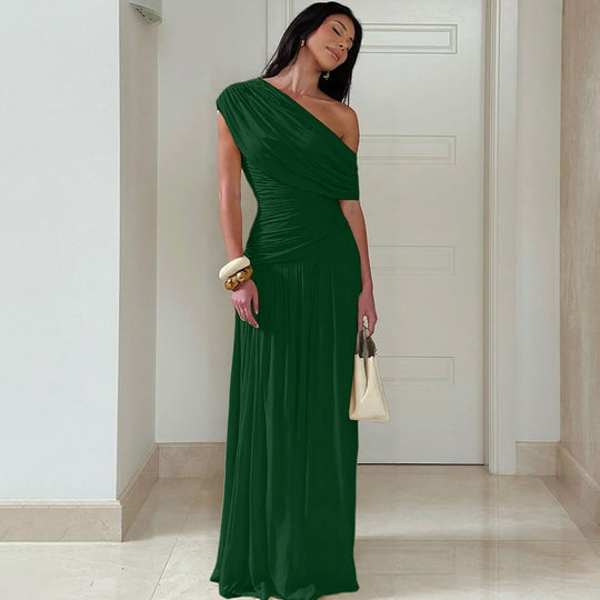 Damen Elegantes asymmetrisches Maxikleid mit Raffungen EB