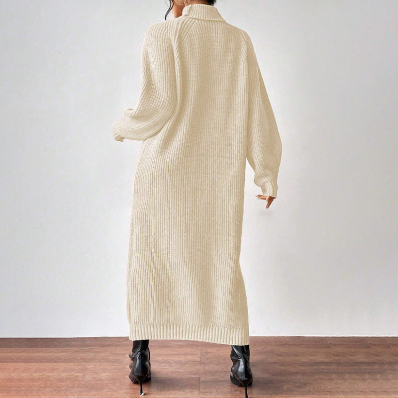 Damen Strickkleid mit hohem Kragen und weiten Ärmeln EB