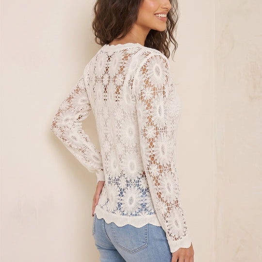 Damen filigrane Häkel-Cardigan EB
