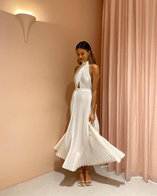 Damen Plissiertes Maxikleid mit hochgeschlossenem Design und Cut-Out-Details EB