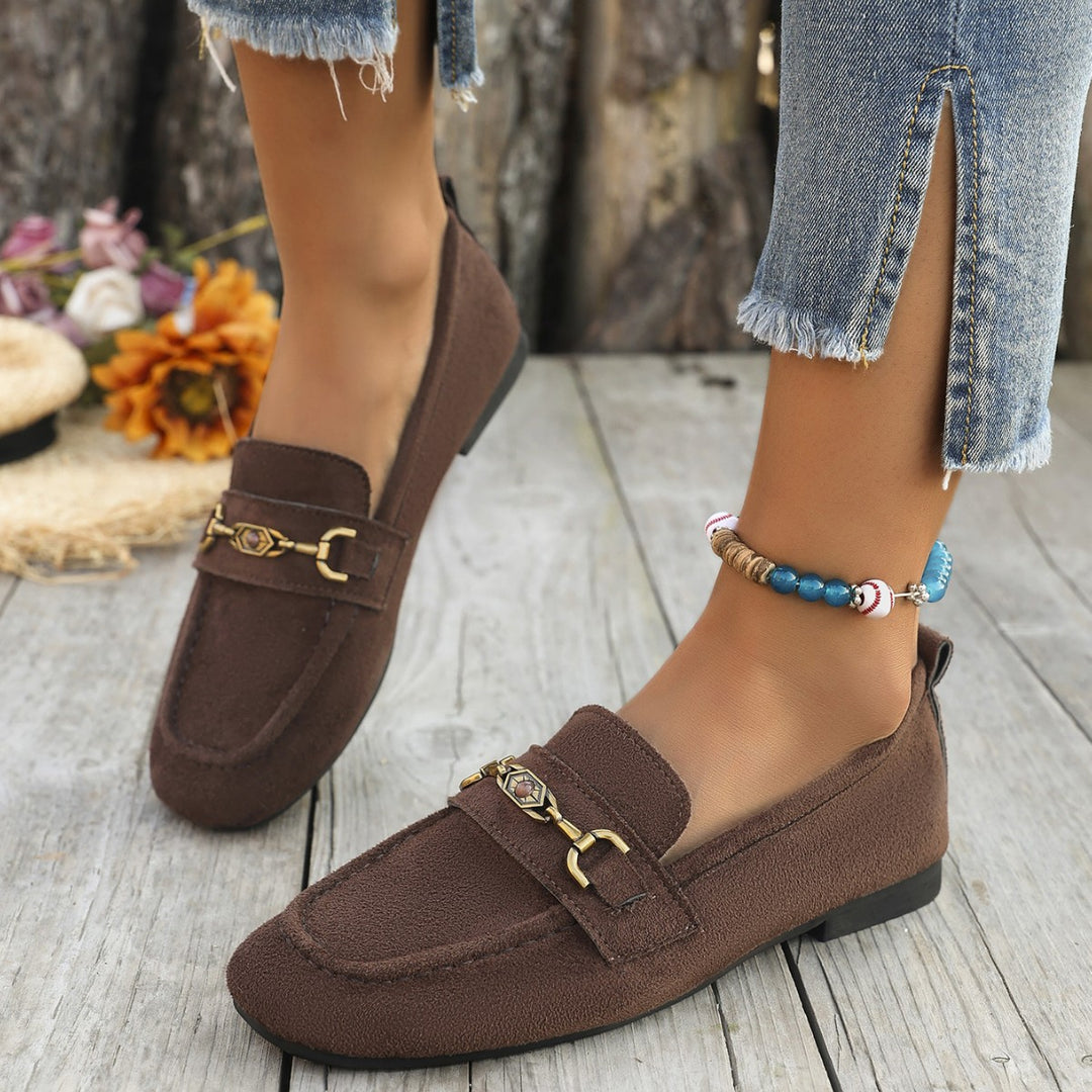 Damen Mokassins mit schicke Goldakzent und weichem Veloursleder EB