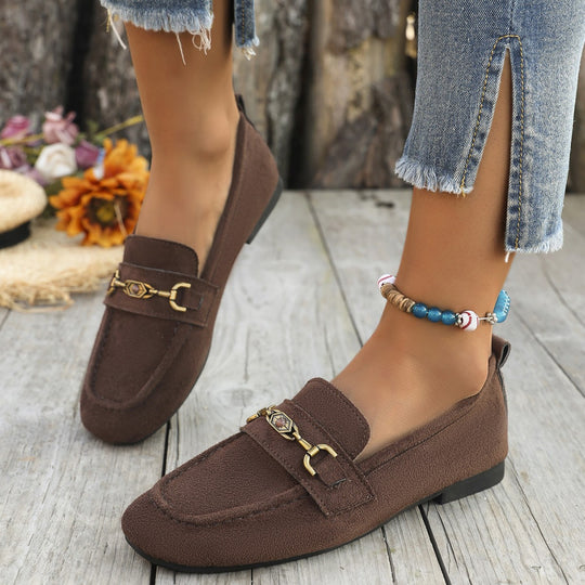 Damen Mokassins mit schicke Goldakzent und weichem Veloursleder EB