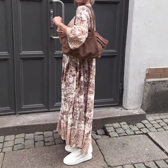 Damen Maxikleid mit voluminösen Ärmeln und elegantem Muster Heidi-Mode