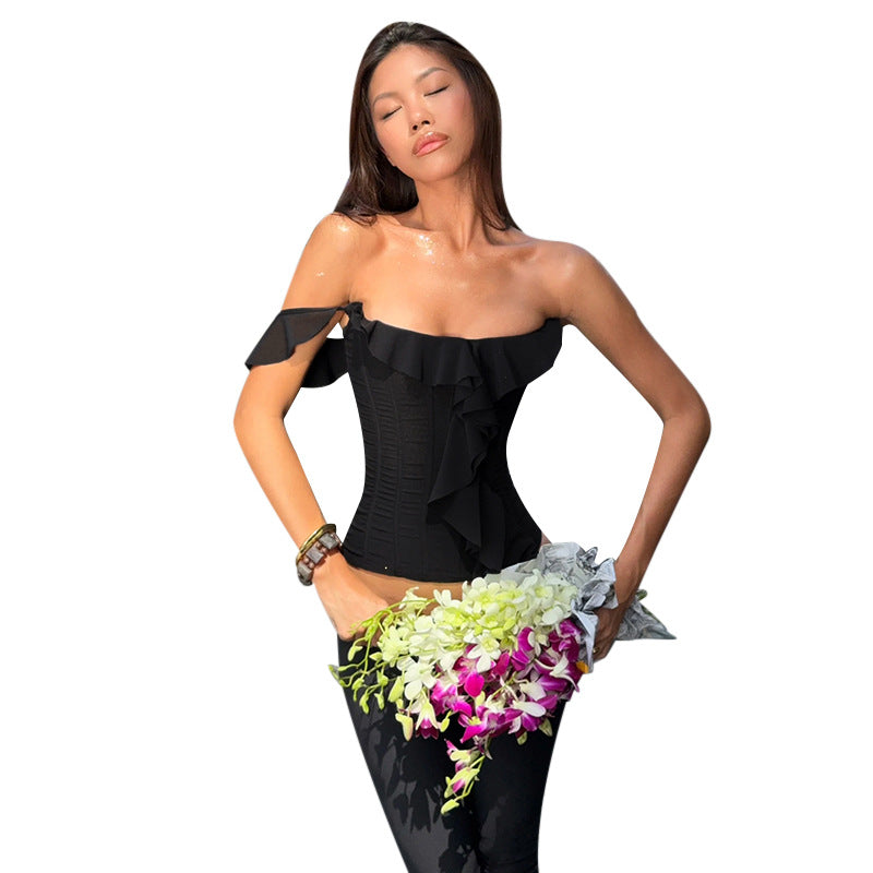 Damen elegante Spitzenbluse mit asymmetrischem Design EB