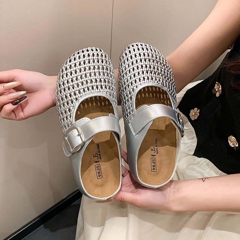 Damen Komfortable Riemchen-Clogs mit atemberaubendem Strickdesign EB