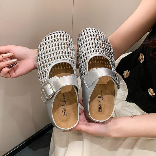 Damen Komfortable Riemchen-Clogs mit atemberaubendem Strickdesign EB