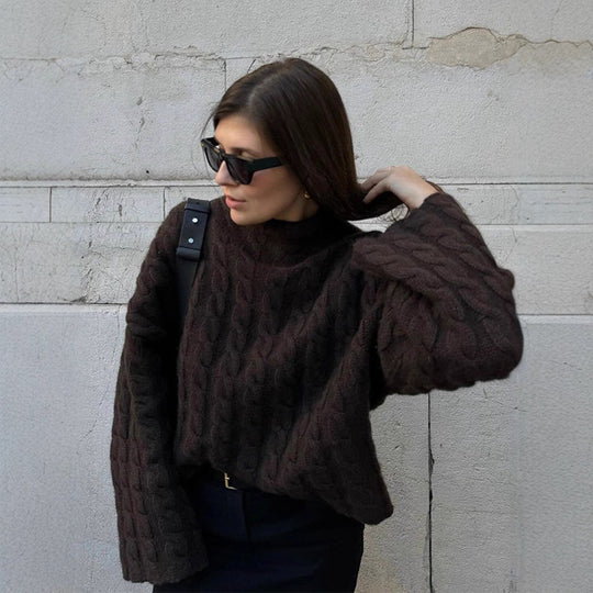 Damen modischer Rollkragenpullover aus strukturiertem Strickmaterial EB