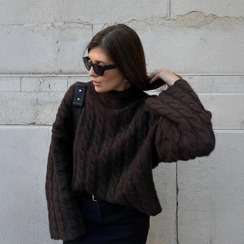 Damen modischer Rollkragenpullover aus strukturiertem Strickmaterial EB