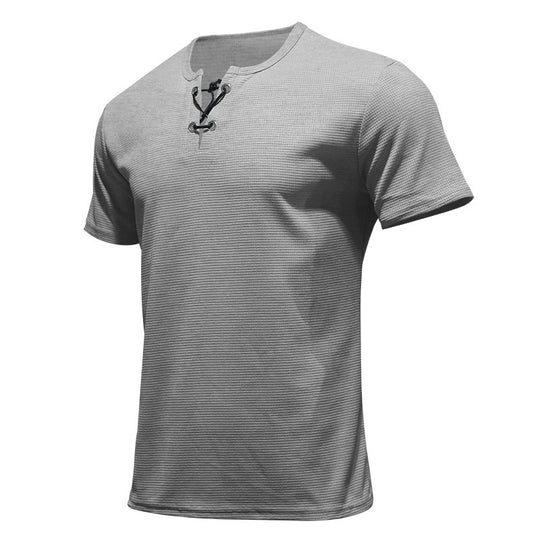 Herren nan Kurzarmshirt mit Schnürkragen, Metallösen und feinem Strukturjersey EB