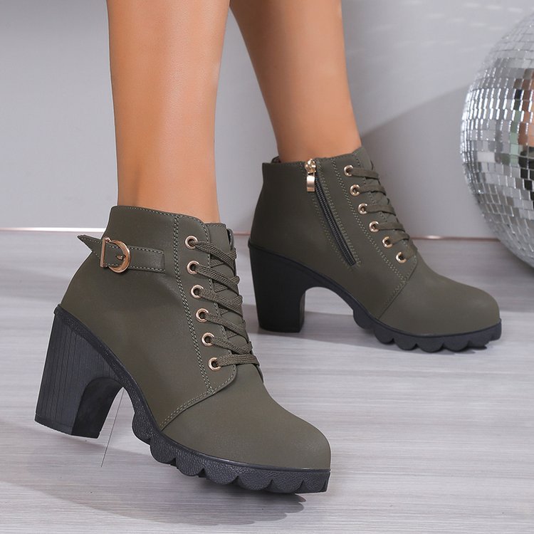 Damen Schnürstiefeletten mit Blockabsatz und Reißverschluss EB