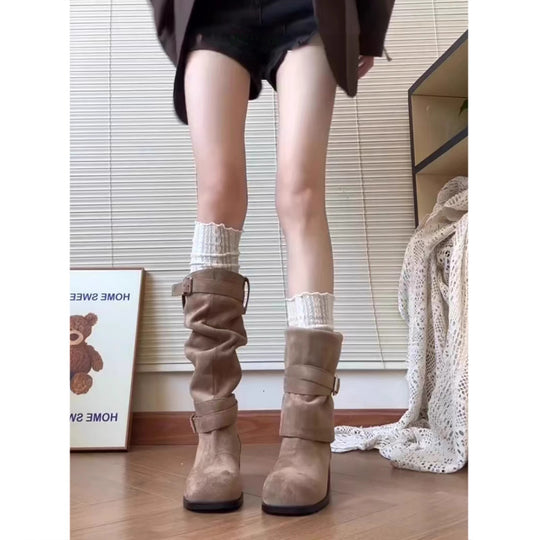 Damen Hohe Stiefel mit modischem Schnallen-Detail EB