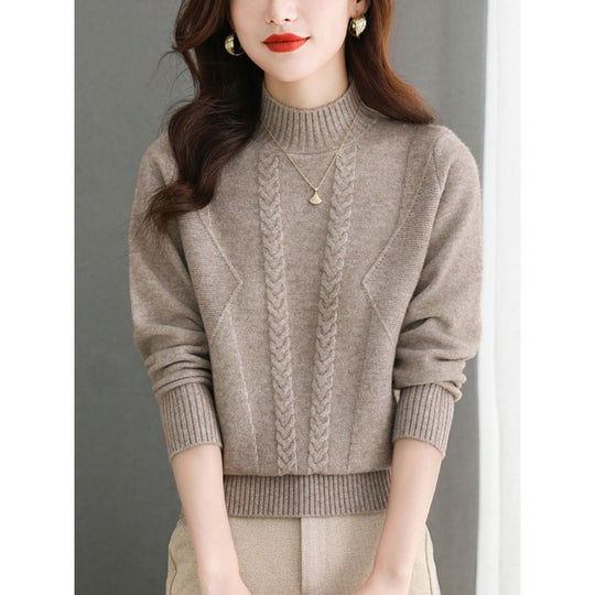 Damen Grobstrickpullover mit elegantem Zopfmuster und hohem Kragen EB