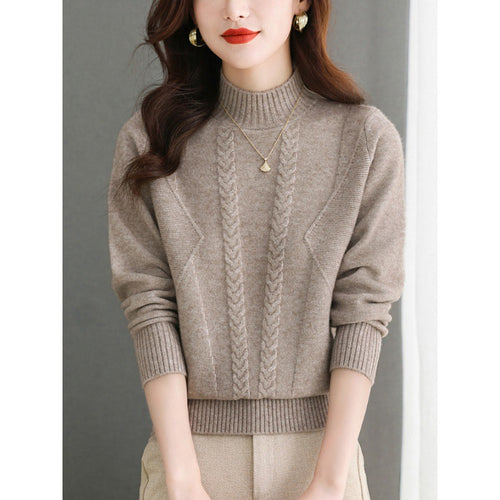 Damen Grobstrickpullover mit elegantem Zopfmuster und hohem Kragen EB