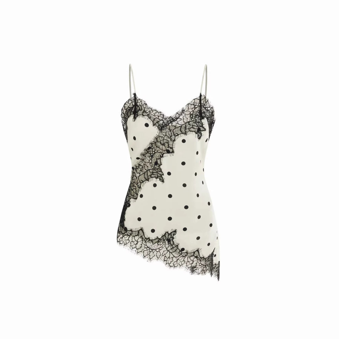 Damen Satin Top mit eleganter Spitze und Spaghettiträger EB