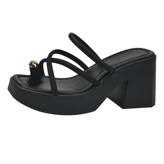 Damen Komfortable Plateau-Sandalen mit verstellbaren Riemen und elegantem Schmuckdetail EB