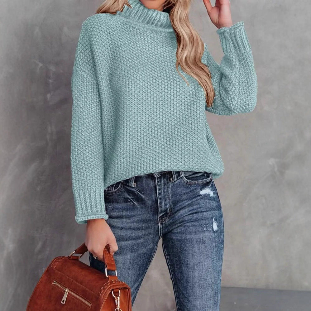 Damen kuscheliger Strickpullover mit hohem Kragen und luftiger Struktur EB