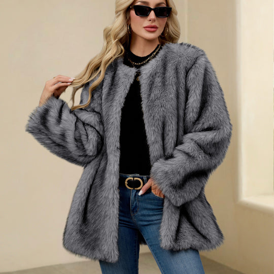 Damen Luxus Kunstpelz-Cape mit weit geschnittenem Schnitt EB