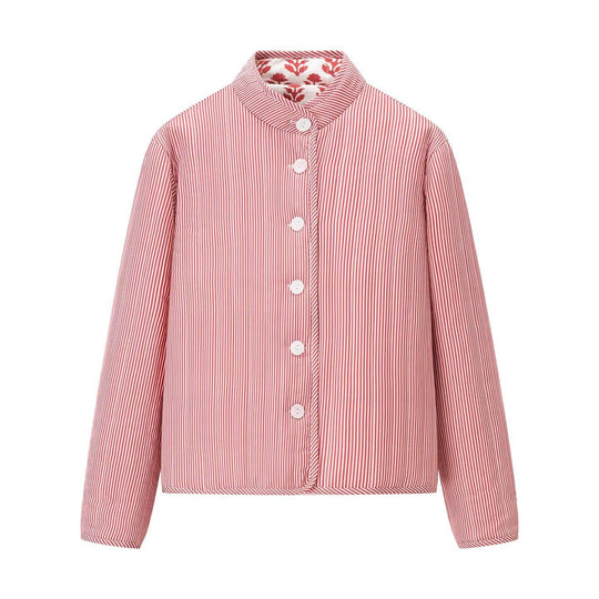 Damen gesteppte Blousonjacke mit floralem Muster und praktischen Knöpfen EB