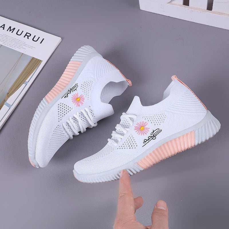 Damen modische Sneaker mit floralem Design und elastischem Einsatz EB