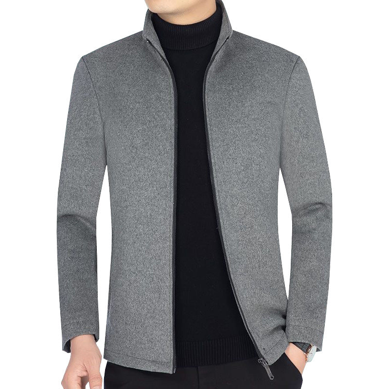 Herren Minimalistische Wolloptik-Stehkragenjacke mit Reißverschluss und schlanker Silhouette EB