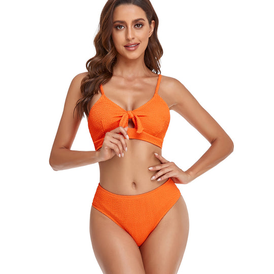 Damen Bikini-Set mit verspieltem Knoten und hoch geschnittenem Unterteil EB