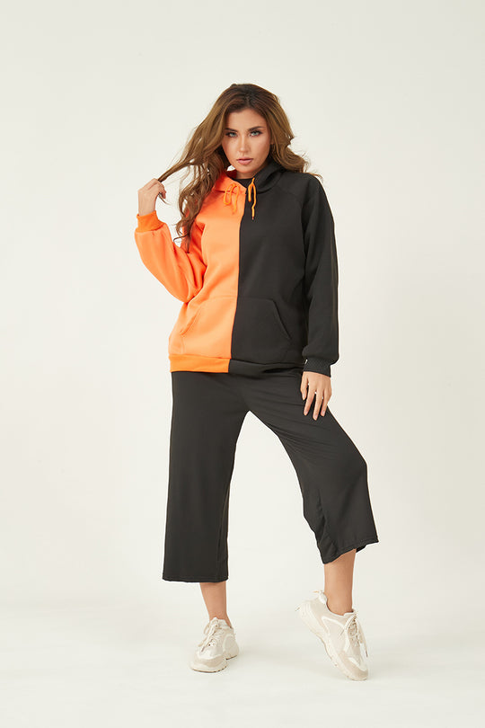 Damen nan Kapuzenpullover mit kontrastreichem Blockdesign, Oversize-Schnitt und Kängurutasche EB