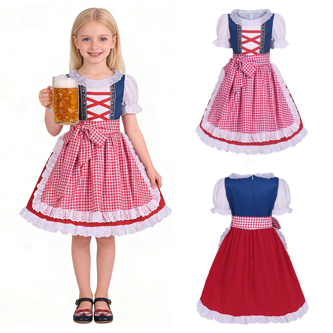 Damen nan traditionelles Kinderdirndl mit bestickter Schürze und Rüschenbluse EB