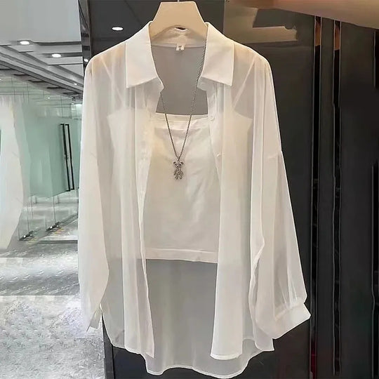 Femme Transparente Knopf-down Geschichtete Tunika EB