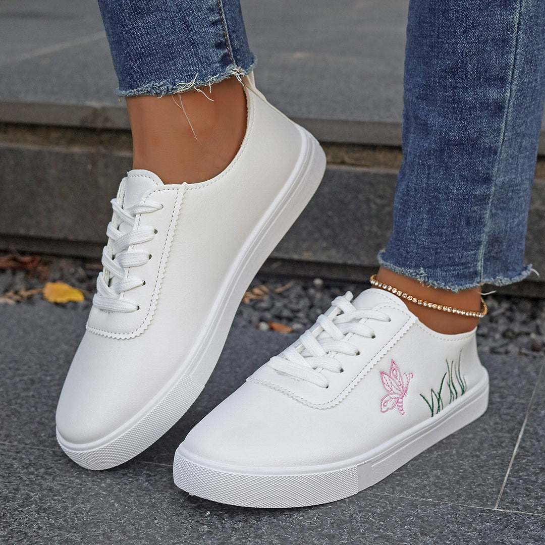Damen Sneakers mit floralem Stickdesign und komfortabler Sohle EB