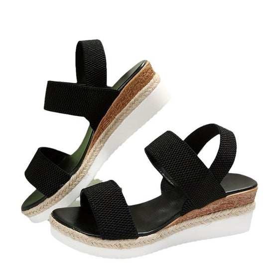 Damen Wedge-Sandalen mit elastischen Riemen und rutschfester Sohle EB